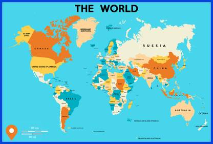 ShubhFly 48 cm World Map Wall Poster for Study Room, Office With Laminated Self Adhesive Sticker