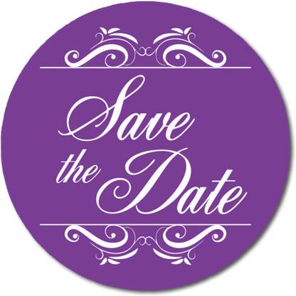 Darling Souvenir 5 cm Round Swirl Border Violet Save The Date Stickers Wedding Envelope Seal Self Adhesive Sticker