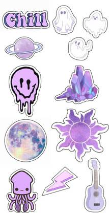 PHONE ANTICS 3.81 cm Purple Themed Stickers | DIY Decoration | For Laptop/Mobile/Scrapbook Self Adhesive Sticker