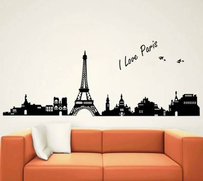 GLOBAL GRAPHICS 165 cm I LOVE PARIS Eiffel Tower With paris black wall décor sticker for living room décor Self Adhesive Sticker