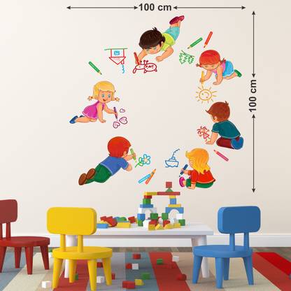 Tuffuk 100 cm Kids Are Playing | Wall Stickers | PVC Vinyl | Non-Reusable Sticker | Self Adhesive Sticker