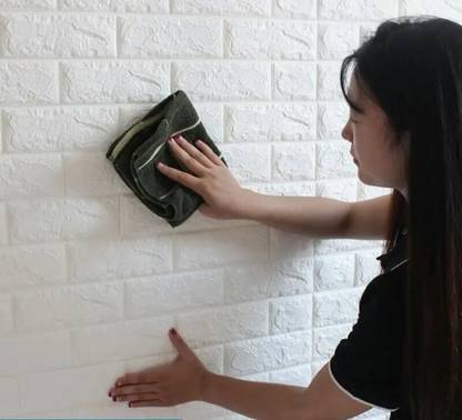 PINJAS 70 cm Modern White Brick Home Wallpaper, 3D Pattern Self Adhesive Peel Self Adhesive Sticker