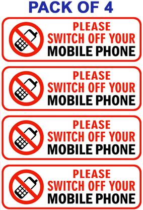 ShubhFly 24 cm Please Switch Off Your Mobile Phones Sticker Sign Size 24x8 CM Pack of 4 Pcs Self Adhesive Sticker