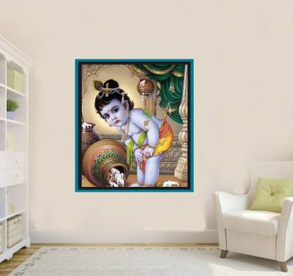 GLOBAL GRAPHICS 58 cm Krishna Wallpaper/poster Bal Krishna Wall Poster (multicolor,size 95x58cm) Self Adhesive Sticker