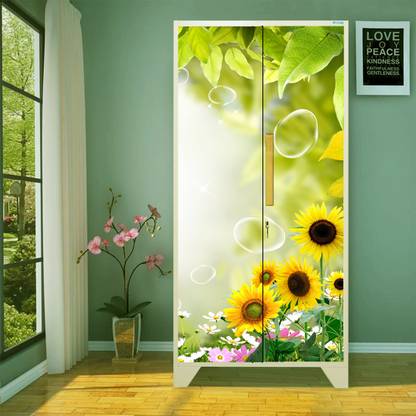 DecorWear 219 cm Almirah sticker roll BubbleSunflowerAlmira wardrobe sticker Design door stickers Self Adhesive Sticker