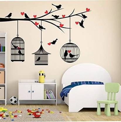 Inkfence 121 cm 'Love Birds with Hearts' Wall Sticker Self Adhesive Sticker