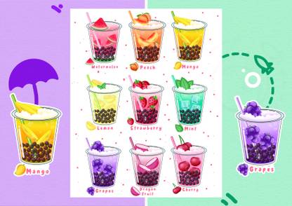 Catkus 18 cm Fruit Bubble Tea Sticker Sheet - Food Stickers, Electronic Sticker Self Adhesive Sticker
