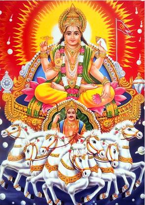 santer 30 cm Lord Surya Bhagavan Wall Sticker - Glossy 300 GSM Self Adhesive Sticker