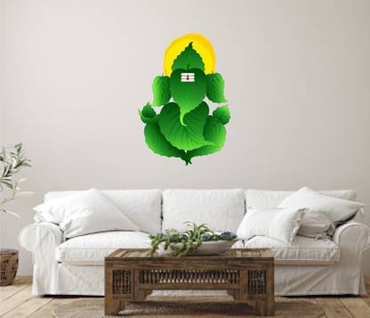 Design Decor 152.4 cm Green Leave Ganesh Ji Wall Sticker For Home Restaurant Cafe Size 60x45_cm Self Adhesive Sticker