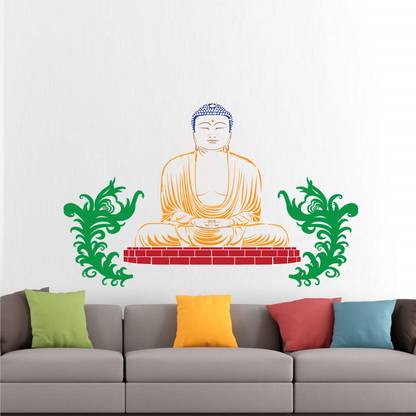 stylishdecor 100 cm Lord Buddha peace of mind wall Self Adhesive Sticker