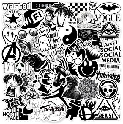 CodersParadise 5.5 cm Black & White Aesthetic Stickers for Laptop, Diary, Guitar -Waterproof(Vinyl) Self Adhesive Sticker