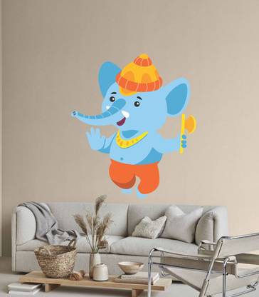 VCREATE DECOR 58 cm Ganeshji Wall Sticker & Decal Size -( 58 cm x 50 cm ) Self Adhesive Sticker