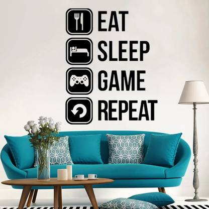 SnappyVinyl 35 cm Eat Sleep Game Repeat Decal Gaming Self Adhesive Sticker