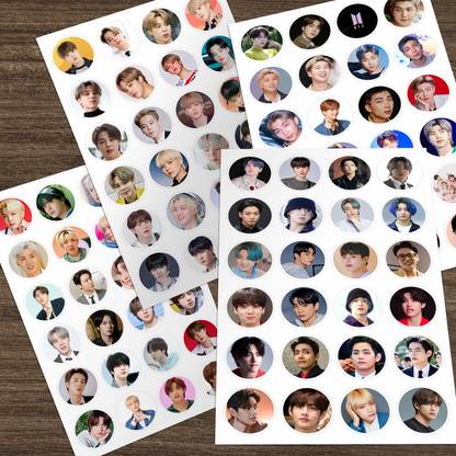 BTS Small Round Shape Stickers Sheets ( Set of 4 Sheets ) 96 Stickers Paper Print