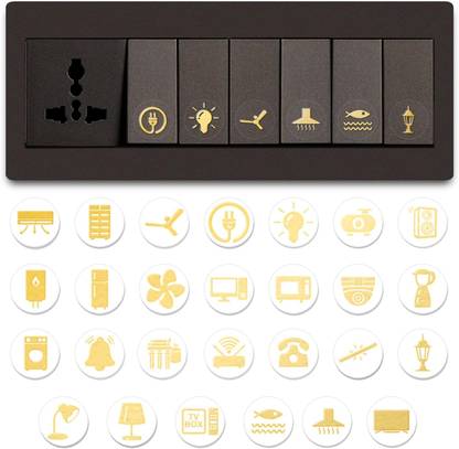 RSB HUB 1.5 inch Aesthetic Transparent Golden Design Switch Icon Sticker For Switch Board Sticker Self Adhesive Sticker