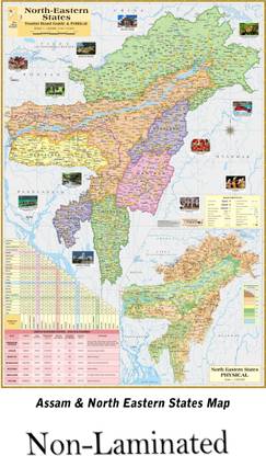 Assam and North-East States Map. Map Size : 100x70 Centimeter (40"x28" inch). With Important Fact and Figure. Ideal Map For Aspirant of UPSC , PCS , SSC , RAILWAY Exam and Other Competitive Exam. Updated Map. Paper Print