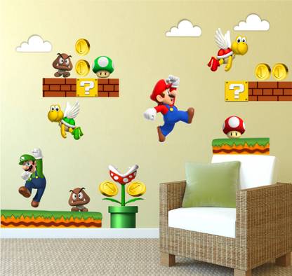 stylishdecor 80 cm Energetic Super Mario Game World Sticker for Gamers & Retro Enthusiasts Self Adhesive Sticker