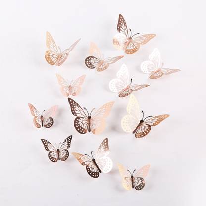 JAAMSO ROYALS 13 cm Rose Gold3D Butterefly Self Adhesive Wall Sticker ( Set of 12 , Pack of 1 ) Self Adhesive Sticker