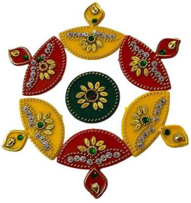RUPALTTOYSBABA 8.89 cm Designer Red Acrylic Rangoli for Home Office Diwali Indian Festivals Decoration Non-Reusable Sticker