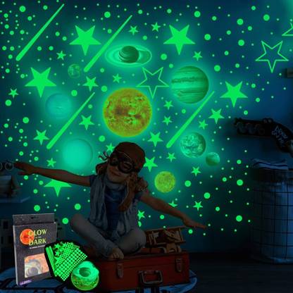 HASTHIP 8 cm Luminous Wall Paper Sticker Night Glow Solar System Theme Self Adhesive Sticker