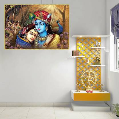 COLOURED WINGS 60 cm Shree Krishan Ji Scenery God Designs of Wall Stickers for Home Decoration Self Adhesive Sticker