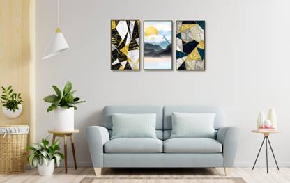 Inkfence 61 cm Abstract golden sun and mountains Wall Art wall sticker(No Frame Included) Self Adhesive Sticker