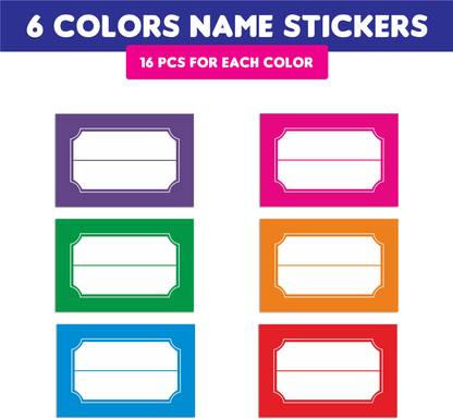 CLICKEDIN 3.8 cm Name Slip 6 Different Design Set Of 96 Name Slip Label Size-3.8x2.4Cm Self Adhesive Sticker