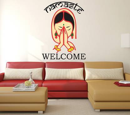 WALLDECORS 60.96 cm NAMASTE WELCOME GIRL IMAGE Self Adhesive Sticker