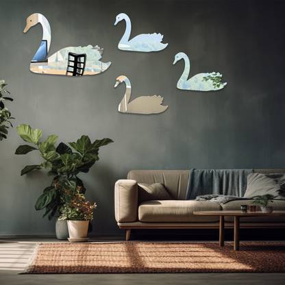SPARKSBAE 42 cm Silver Mirror Acrylic Duck for Living Room, Bed, Hall, Kitchen, Foyer (Small) Self Adhesive Sticker