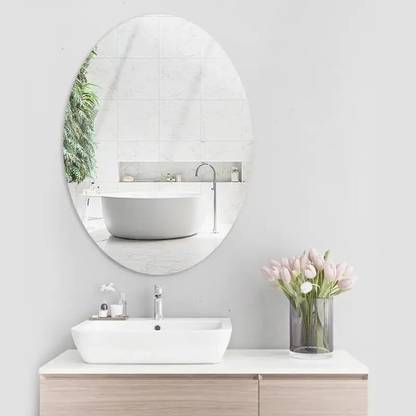 wolkwogg 20 cm Oval Shape Sticker Mirror | Self-Adhesive Plastic Mirror Flexible Oval Mirror Self Adhesive Sticker