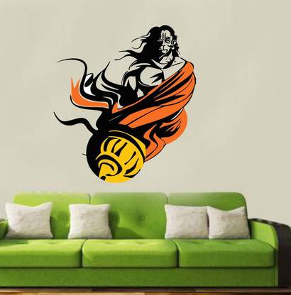 GLOBAL GRAPHICS 18 cm angry hanuman wall decal sticker for car home glass décor (pvc vinyl ) Self Adhesive Sticker