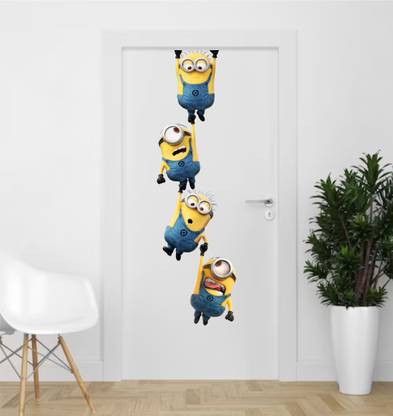 Azan Creation 25.4 cm Hanging Minions Wall Sticker for Bedroom Size - 25X116 CM Self Adhesive Sticker