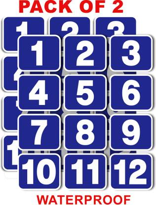 ShubhFly 3.5 inch 1 to 12 Number Sticker Blue Colour Number Size 3x2.5 Inch Waterproof Laminated Self Adhesive Sticker