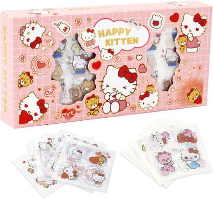 HASTHIP 21 cm 200Pcs Cute Cartoon Stickers PET Hello Kitty Sticker & Washi Stickers Set DIY Self Adhesive Sticker