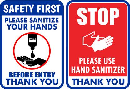 ShubhFly 32 cm Please Sanitize Your Hands Sign Sticker 2 Pcs Waterproof Self Adhesive Sticker