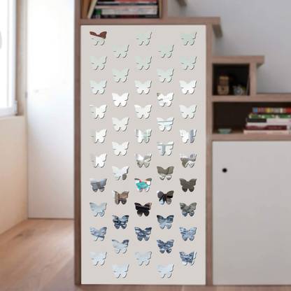 NookNest 45.72 cm NN-40 Butterfly Silver colour-892 Self Adhesive Sticker