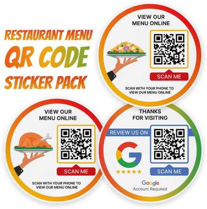 Scan Me 10 cm Restaurant Business QR Code Sticker | Veg, Non-Veg, and Google Review | Combo | Self Adhesive Sticker