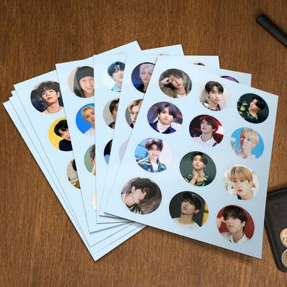 Niki Enterprises 14.224 cm Stray Kids Blue Round Self Adhesive Sticker Set of 8 Sheets Non-Reusable Sticker