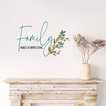 Vasl 85 cm Family Quote & Leaf Wall Stickers / Wall Decals for Living Room Bedroom Décor Self Adhesive Sticker