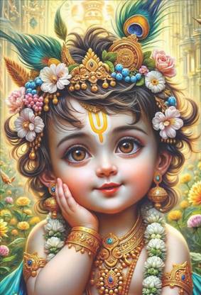 RTSHOPPING 19 inch CUTE KRISHNA JI, WALL STICKER, PVC VINYL,GLOSS VINYL,SIZE 12-18 INCH Self Adhesive Sticker