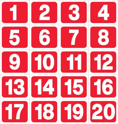 ShubhFly 9.5 cm Number Sticker Waterproof 1 to 20 Red Digits Numbers for Lodge Rooms Hospital Removable Sticker