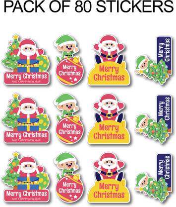 D2C 1.5 inch Merry Christmas With 4 Design Peel & stick Sticker for Gift Wrapping D4 Self Adhesive Sticker