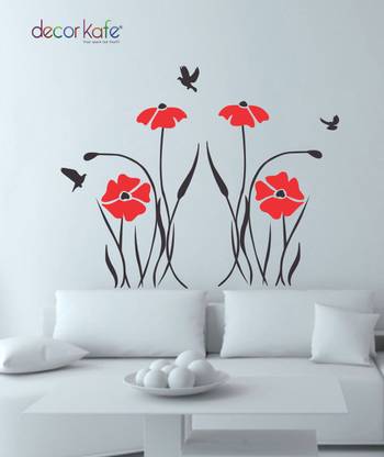 Sticker Hub 94 cm black and red flower wall decals Self Adhesive Sticker