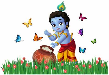 Large 35" Kanha ji Laddu Gopal Self Adhesive Best Quality Printed Poster kANHAJI 02 Paper Print