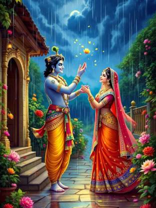 swaroopa 16.5 inch Radha krishna sticker Self Adhesive Sticker