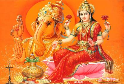 ShubhFly 47 cm Goddess Mahalakshmi Photo Sticker Wall Poster Size 47x32 CM for Home Decor Self Adhesive Sticker