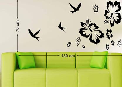 Tuffuk 130 cm Flowers And Birds | Wall Stickers | PVC Vinyl | Non-Reusable Sticker | Self Adhesive Sticker
