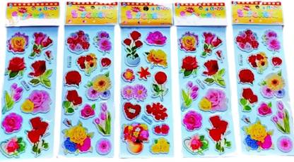 Super Easy 0.8 cm Flowers Character Puffy 3D Cute Funny Stickers ( 5 Sheets) Self Adhesive Sticker