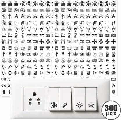 Stikor 1.5 cm Transparent Switch ID Stickers for Switch Boards, 52 Designs, Self Adhesive Sticker