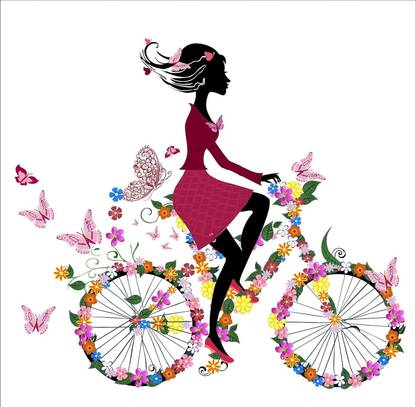 CreativeEdge 100 cm Girl Cycling Among Flowers Wall Sticker Self Adhesive Sticker